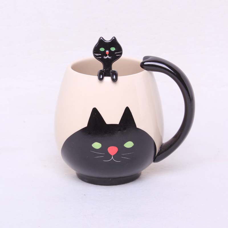 Hand-painted Cat Coffee Mug with Little Cat Spoon