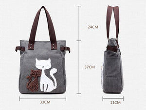 Canvas handbag with Custom Cat Applique