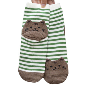 Cotton Striped Kitty Socks