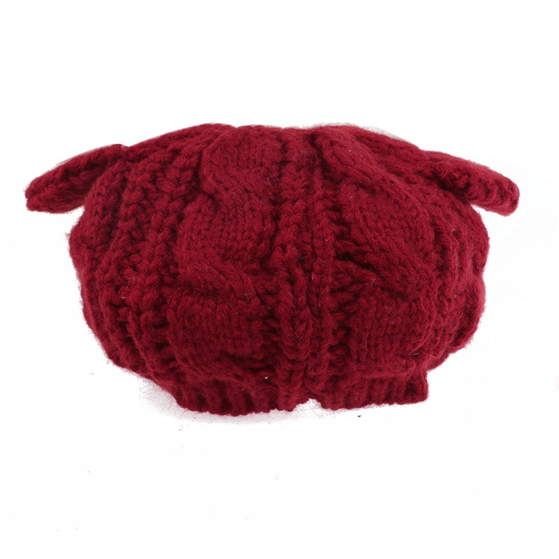 Cat Ears Crochet Braided Knit Beanie Cap