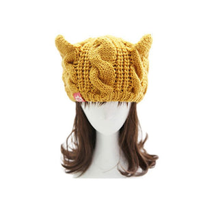 Cat Ears Crochet Braided Knit Beanie Cap