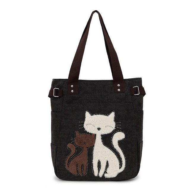 Canvas handbag with Custom Cat Applique